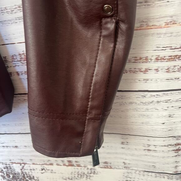 JOU JOU-WOMENS FAUX LEATHER JACKET BURGUNDY SIZE MEDIUM - Picture 6 of 10